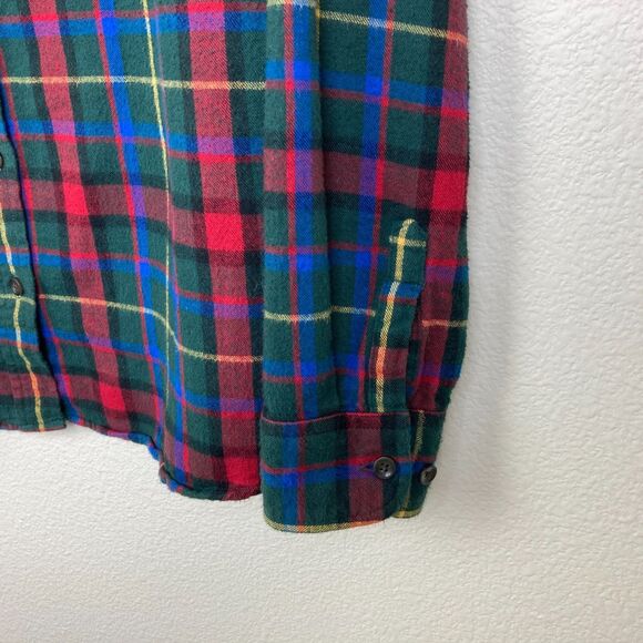 L.L. Bean Womens Relaxed Fit Flannel Shirt Size L Green Blue Red Plaid Button Up - Picture 3 of 6